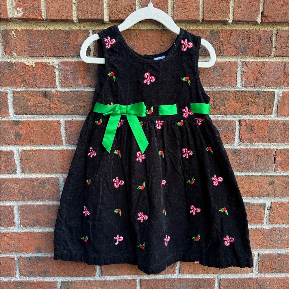 Vintage Blueberi Boulevard Black Corduroy Embroidered Candy Cane Holly Dress 4